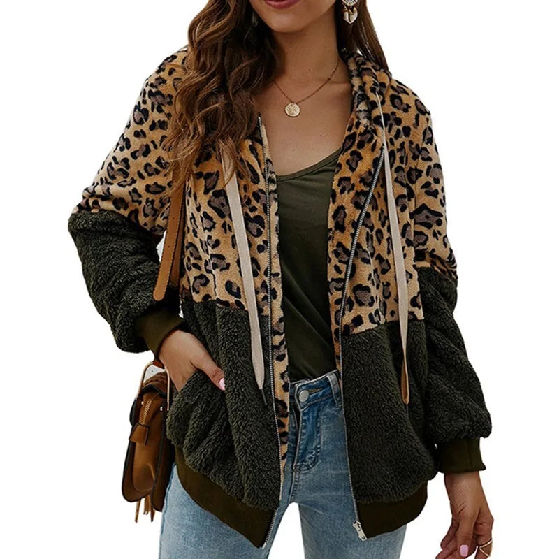 Leopard PrintFur Soft Hoodie Coat for Women