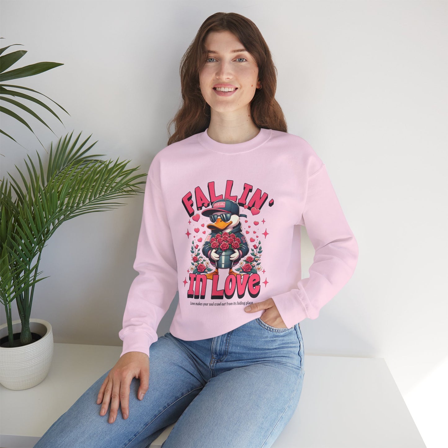 Duck Roses Crewneck Sweatshirt - Fallin in Love Funny Design