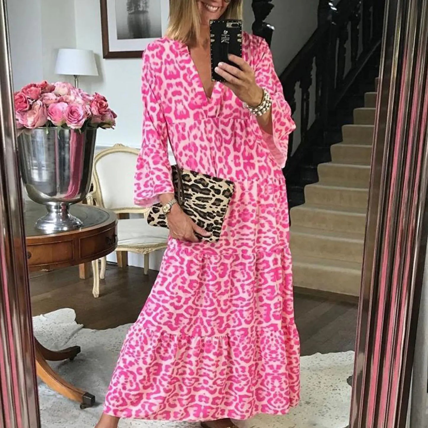 Pink Leopard Long Dress