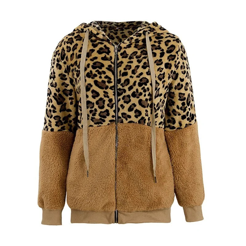 Leopard PrintFur Soft Hoodie Coat for Women