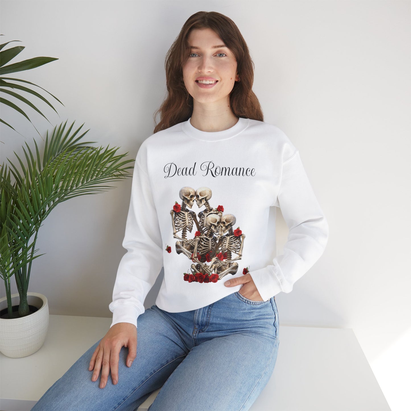 Valentine's Day Skeletons Unisex Crewneck Sweatshirt - Dead Romance, ValentineLovers, ValentineGift, SkeletonInLove