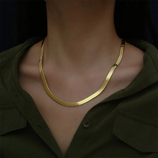 Snake Bone Chain with 18K Gold-Plated Blade Accents Unisex Collection