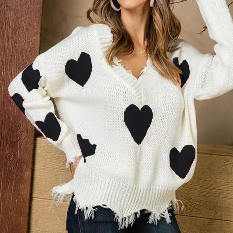 Love Printed V-neck Sweater