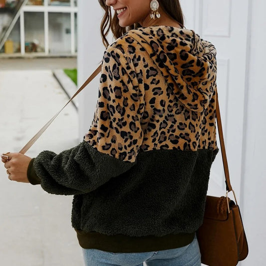 Leopard PrintFur Soft Hoodie Coat for Women