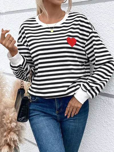 Striped Women's Sweatshirt with Heart for Valentine'sDay and Every Loving Occasion