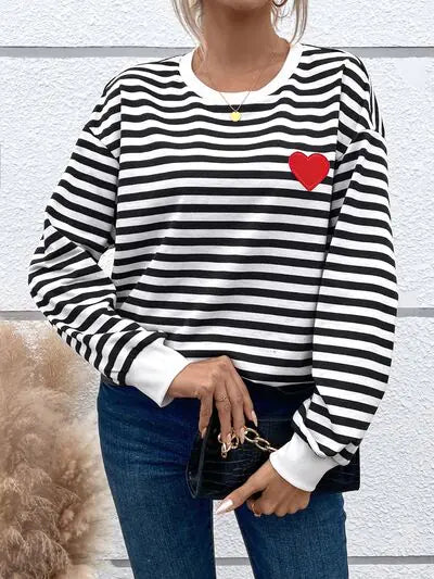 Striped Women's Sweatshirt with Heart for Valentine'sDay and Every Loving Occasion