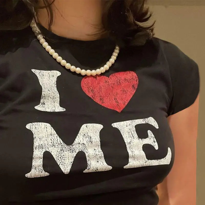 I Love Me Red Heart Print T-Shirt