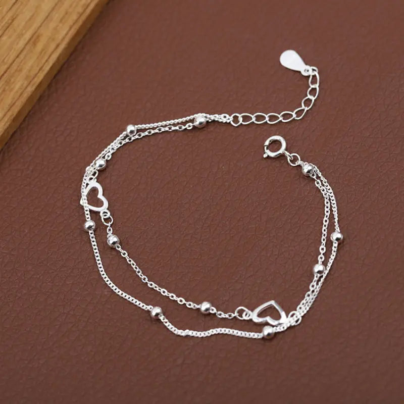 Elegant Double Layer Heart Charm Bracelet for Women