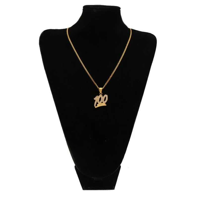 Gold Finish Emoji 100 Logo Pendant Necklace - Stylish & Trendy Jewelry