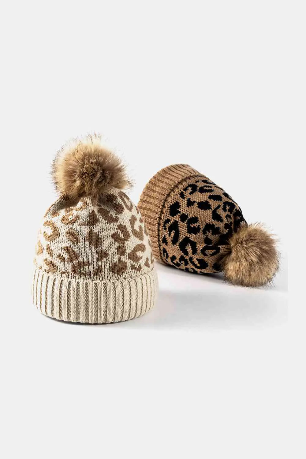 Leopard Print Pom-Pom Beanie Women's Winter Hat