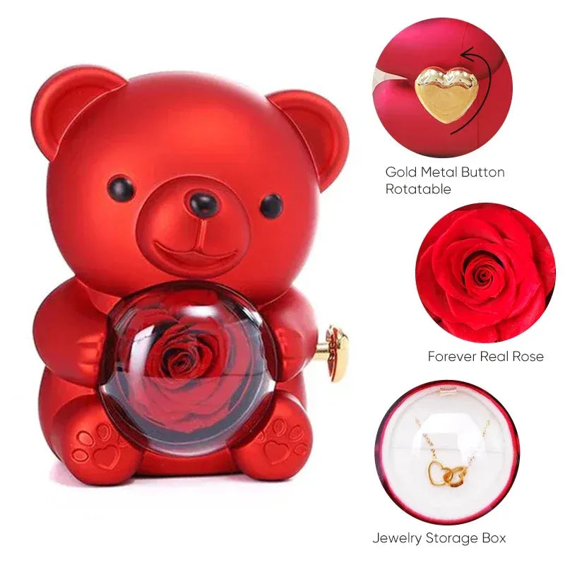 Forever Red Rose - Cute Teddy Bear Box