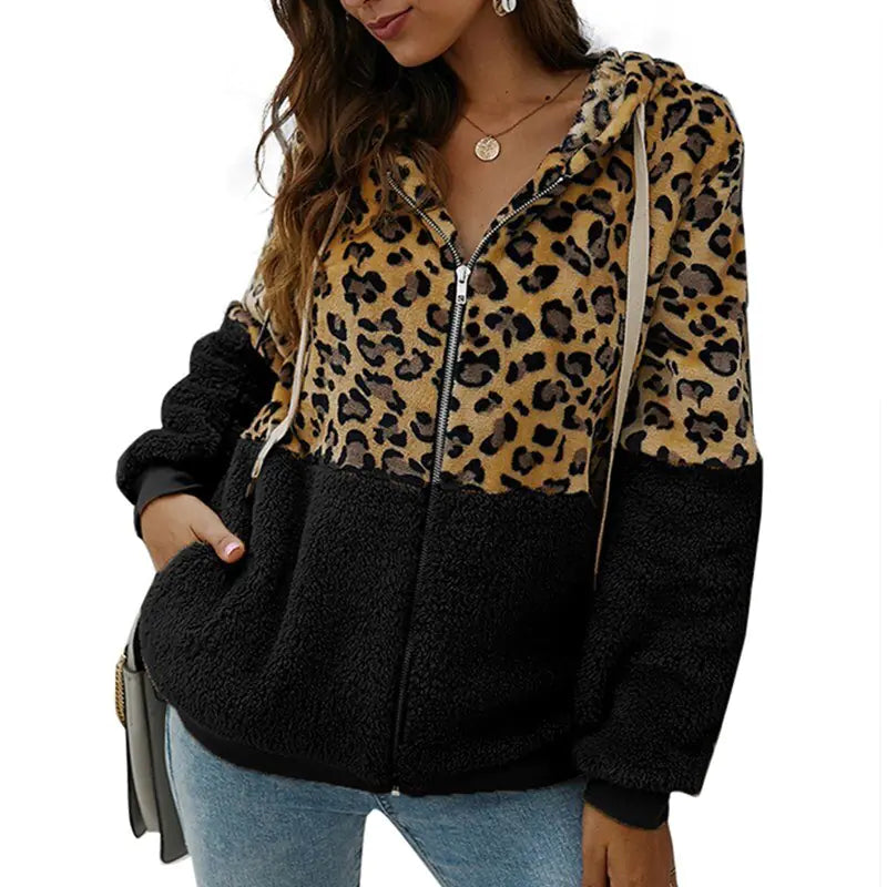 Leopard PrintFur Soft Hoodie Coat for Women