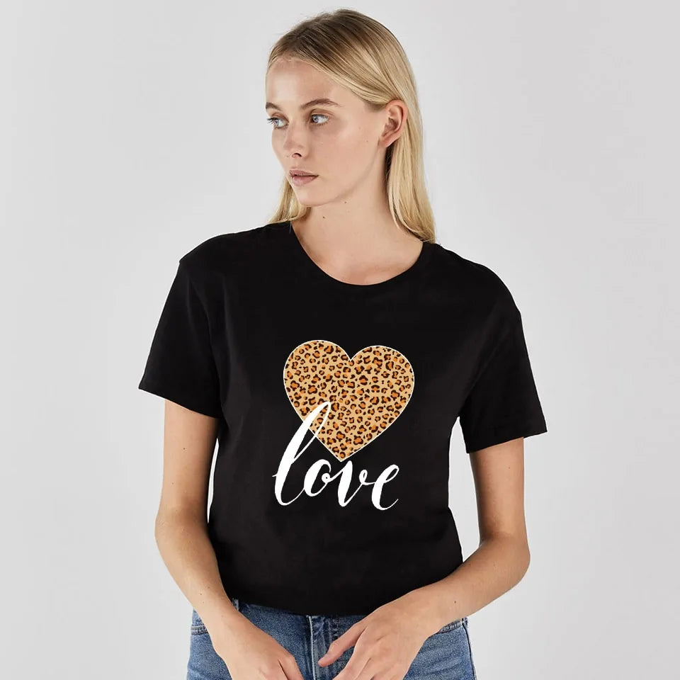 Stylish Women's Leopard Print Lips & Love T-Shirt Trendy & Chic