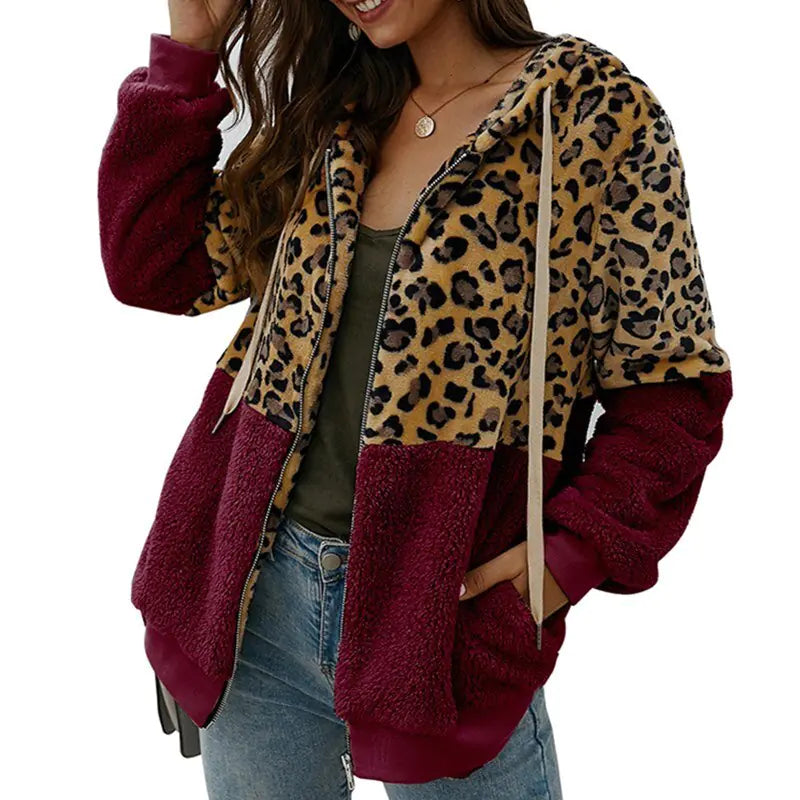 Leopard PrintFur Soft Hoodie Coat for Women