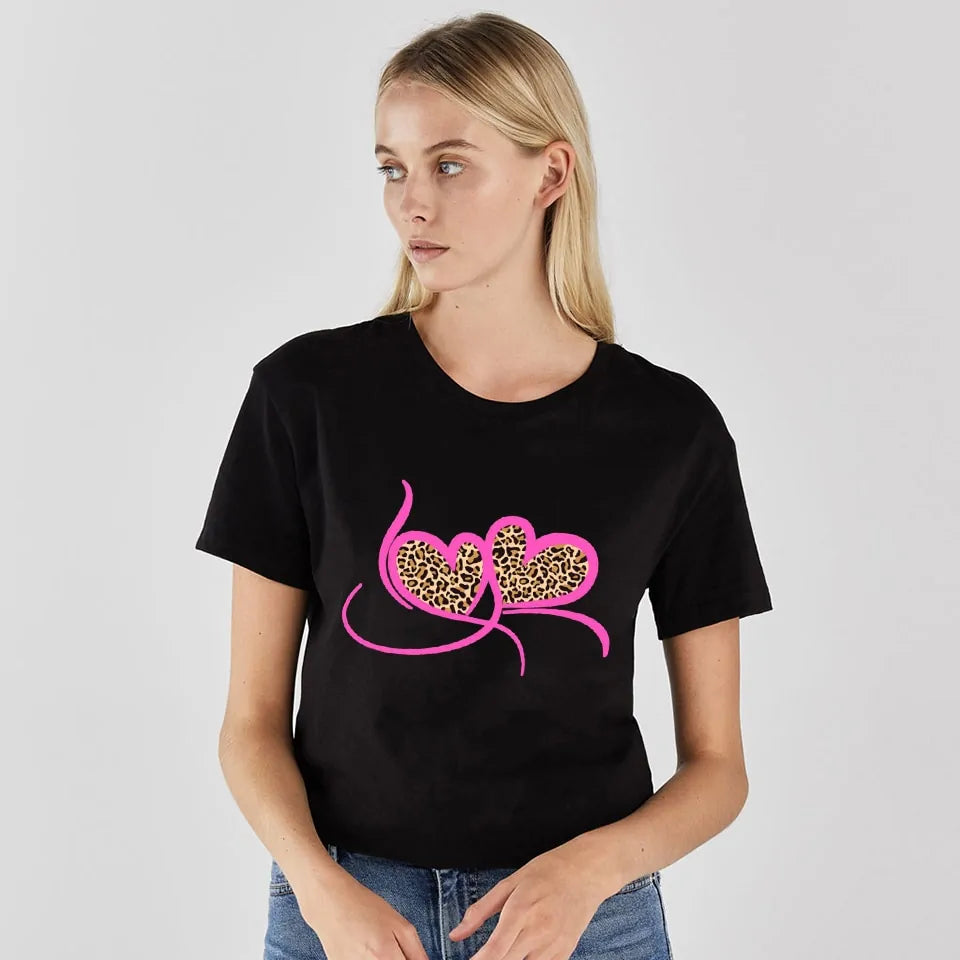 Stylish Women's Leopard Print Lips & Love T-Shirt Trendy & Chic