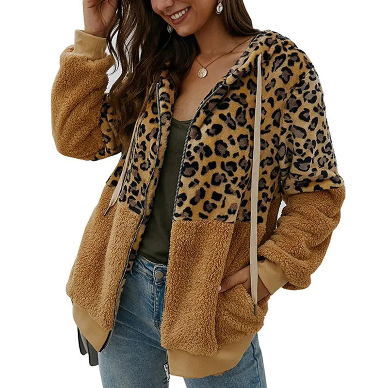 Leopard PrintFur Soft Hoodie Coat for Women