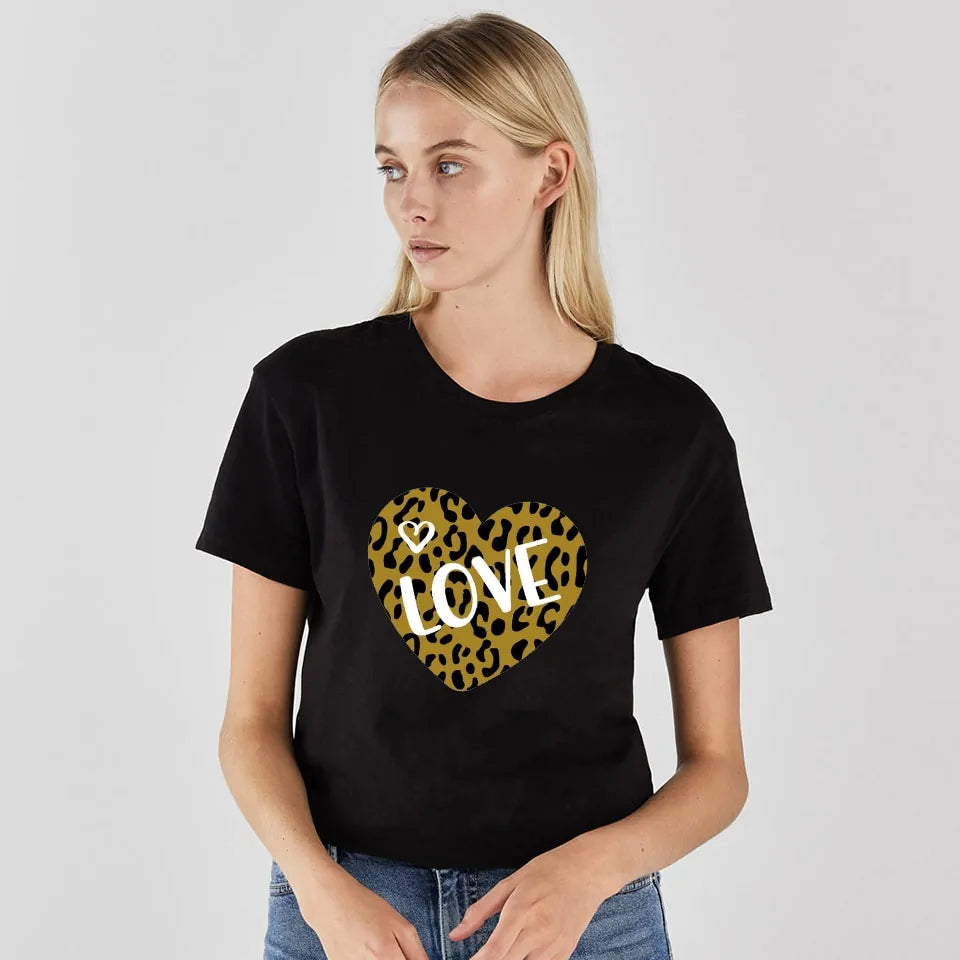 Stylish Women's Leopard Print Lips & Love T-Shirt Trendy & Chic