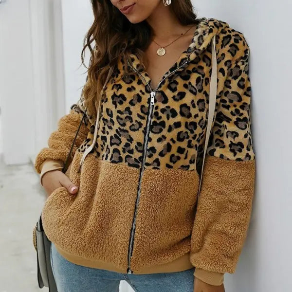 Leopard PrintFur Soft Hoodie Coat for Women