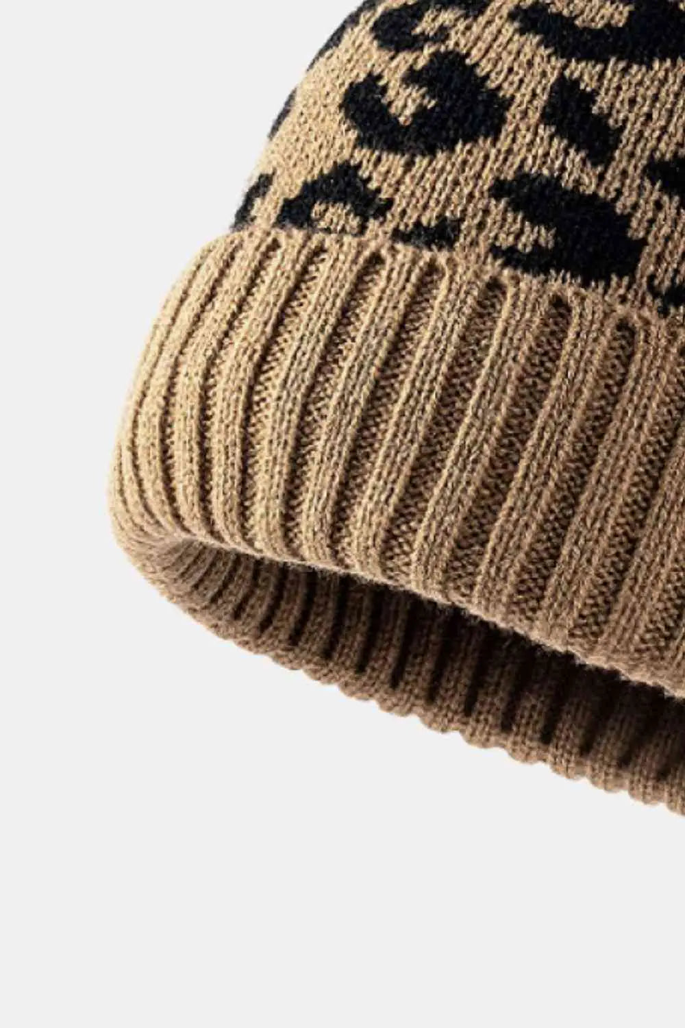 Leopard Print Pom-Pom Beanie Women's Winter Hat