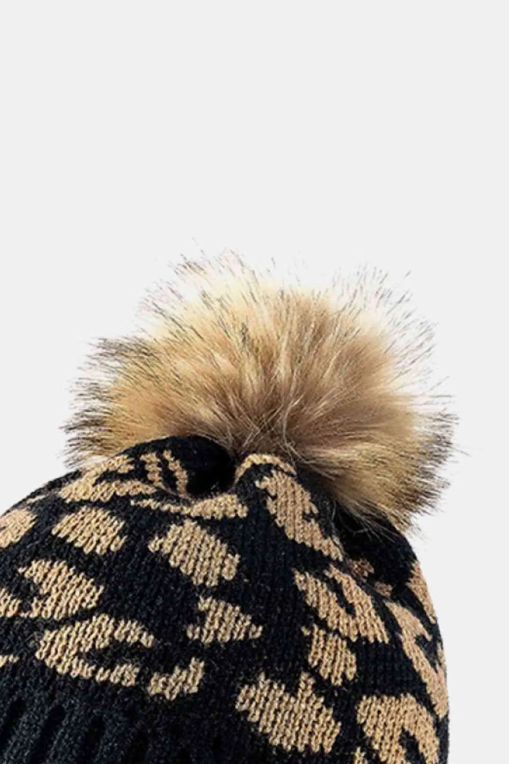 Leopard Print Pom-Pom Beanie Women's Winter Hat