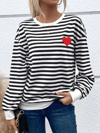 Striped Women's Sweatshirt with Heart for Valentine'sDay and Every Loving Occasion