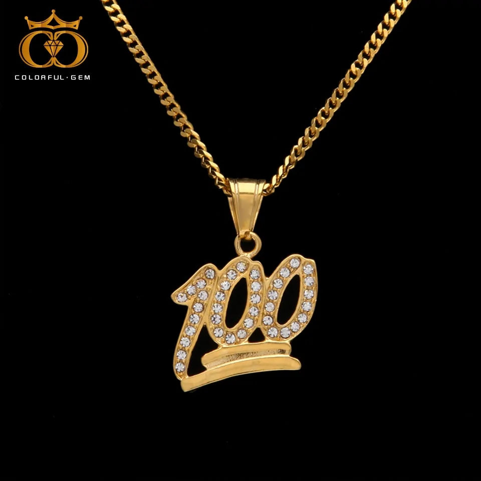 Gold Finish Emoji 100 Logo Pendant Necklace - Stylish & Trendy Jewelry