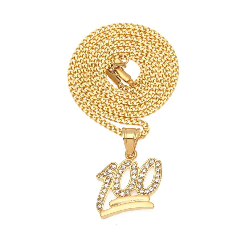 Gold Finish Emoji 100 Logo Pendant Necklace - Stylish & Trendy Jewelry