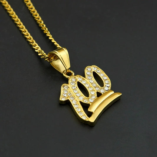 Gold Finish Emoji 100 Logo Pendant Necklace - Stylish & Trendy Jewelry