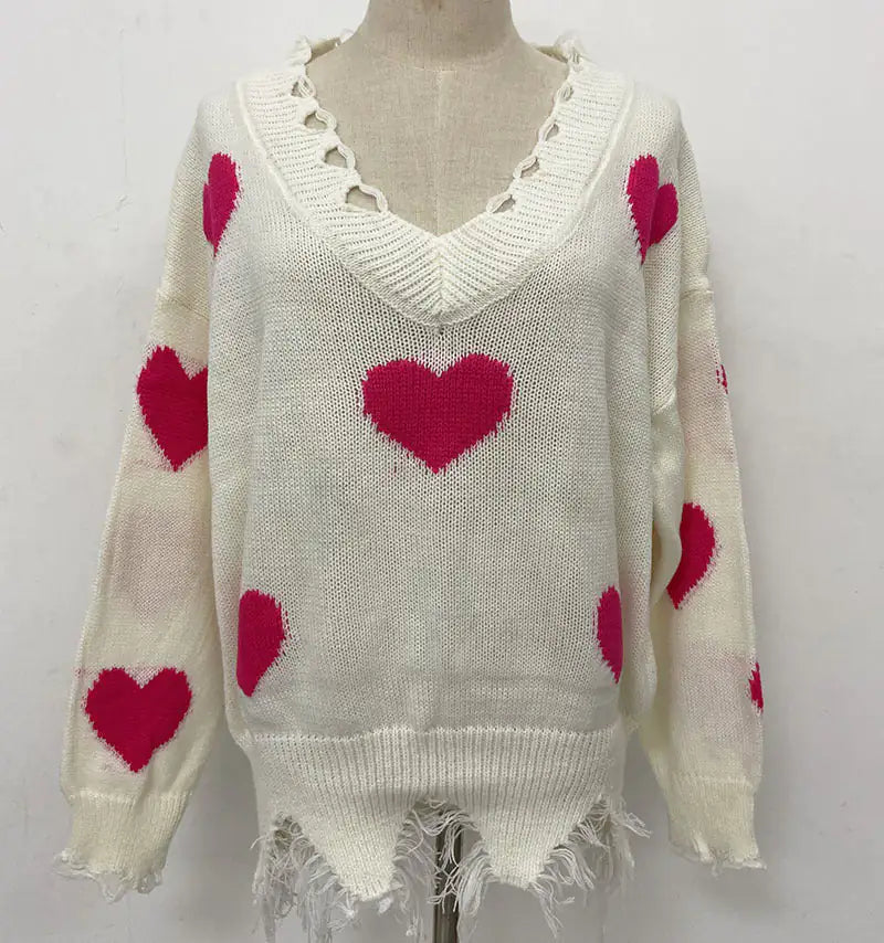 Love Printed V-neck Sweater