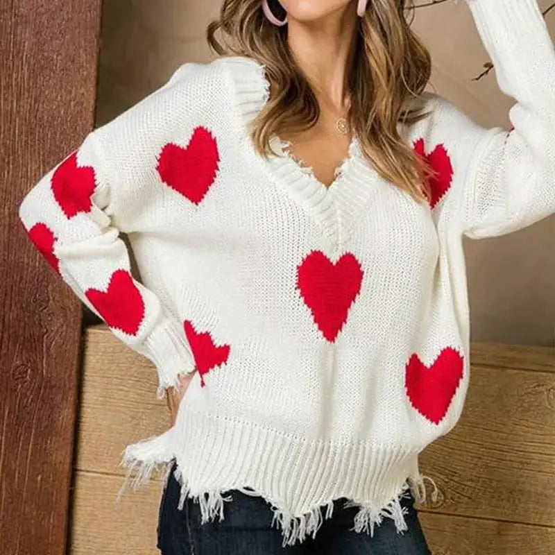 Love Printed V-neck Sweater