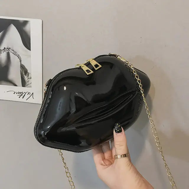 Mini Chic Lip-Shaped Crossbody Bag with Zipper Closure