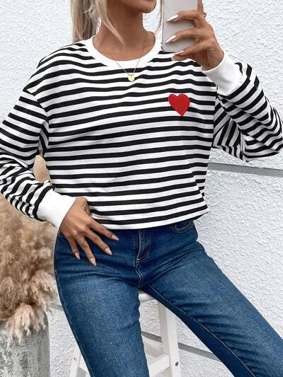 Striped Women's Sweatshirt with Heart for Valentine'sDay and Every Loving Occasion