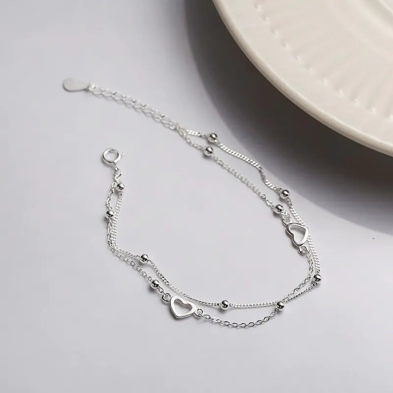 Elegant Double Layer Heart Charm Bracelet for Women