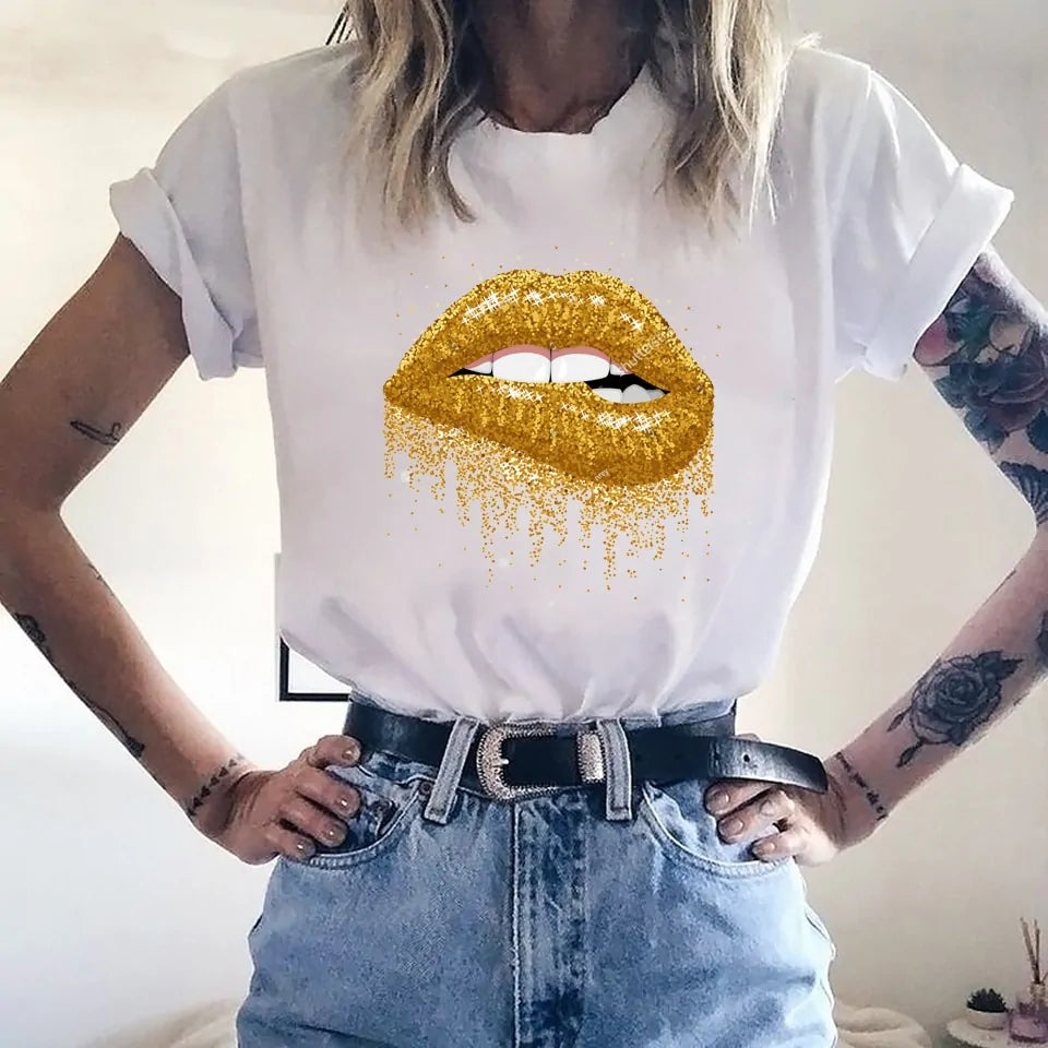 Stylish Women's Leopard Print Lips & Love T-Shirt Trendy & Chic